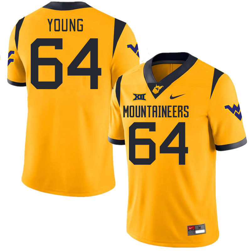 #64 Cooper Young West Virginia Mountaineers College 2024 New Uniforms Football Jerseys Stitched Sale-Gold